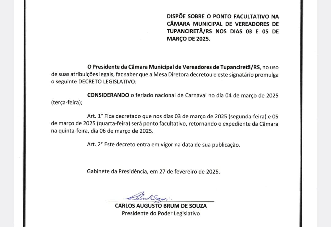 Ponto Facultativo no carnaval 2025.